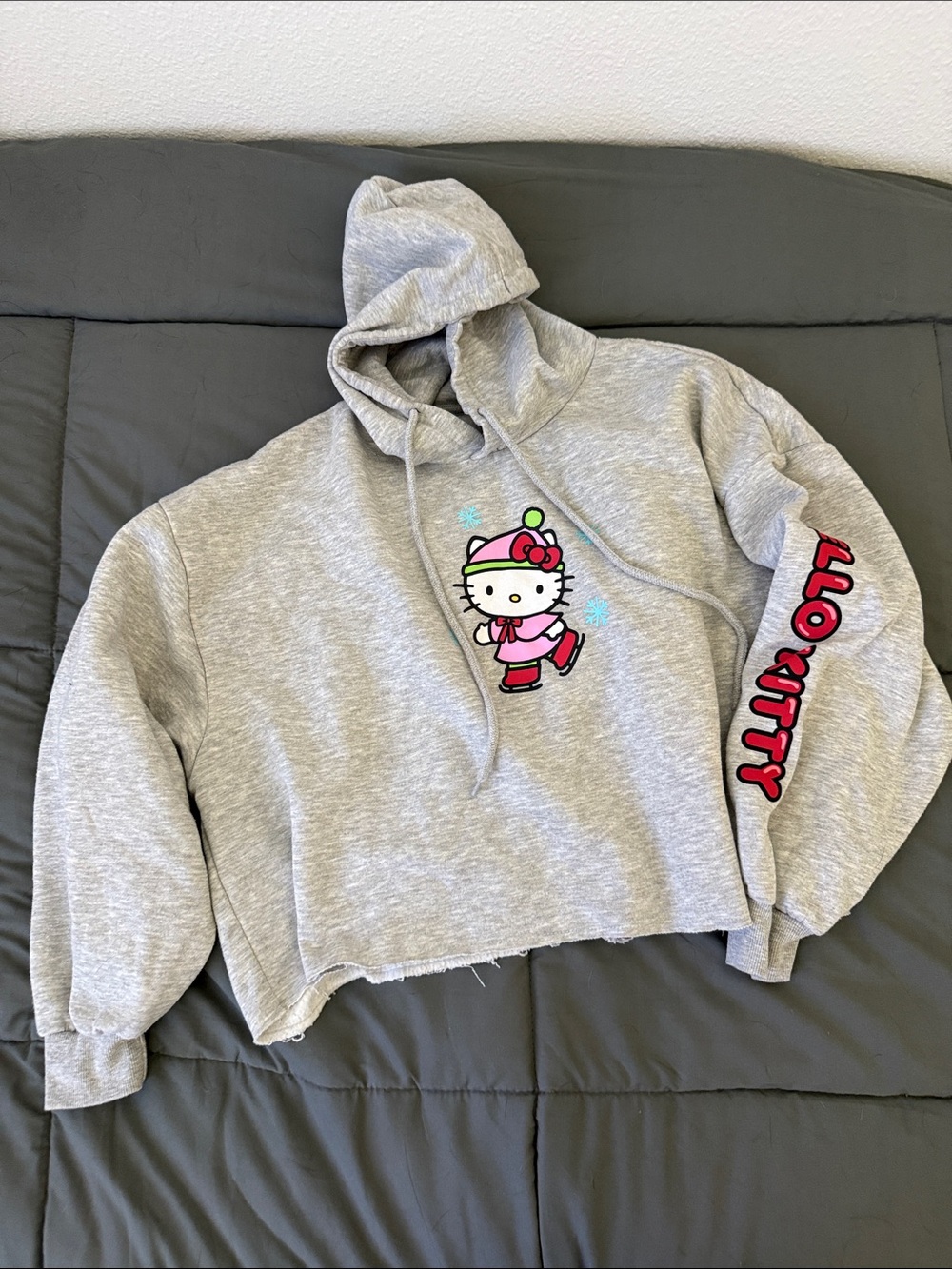 Aeropostale Light Gray Cropped Hoodie with Pink Graphic